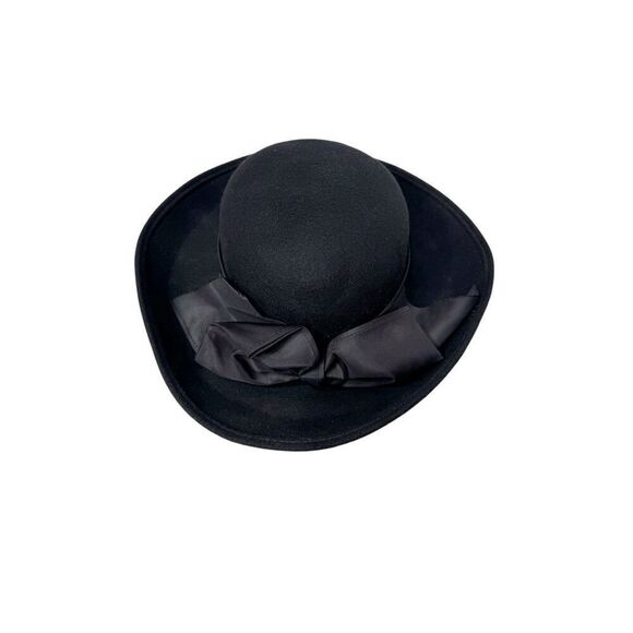 Vintage Bollman Hat Co. black doeskin felt wide brim wool hat with gathered ribb - Picture 1 of 13